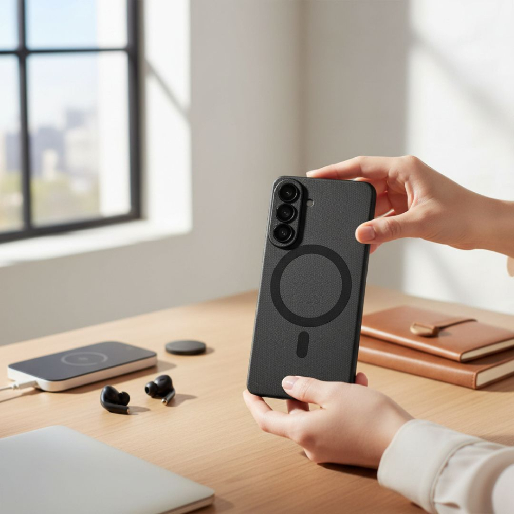 Husă pentru Samsung Galaxy S26 cu Inel Magnetic și Protecții pentru Camere – Soft Matte Black [10]
