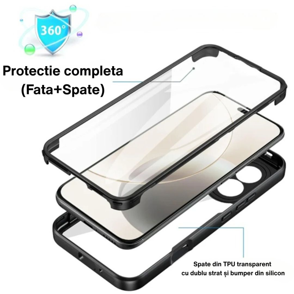 Husa Protectie 360° (Fata + Spate) pentru Honor X5c Plus, Transparenta cu Margini Negre – Protectie Completa [2]