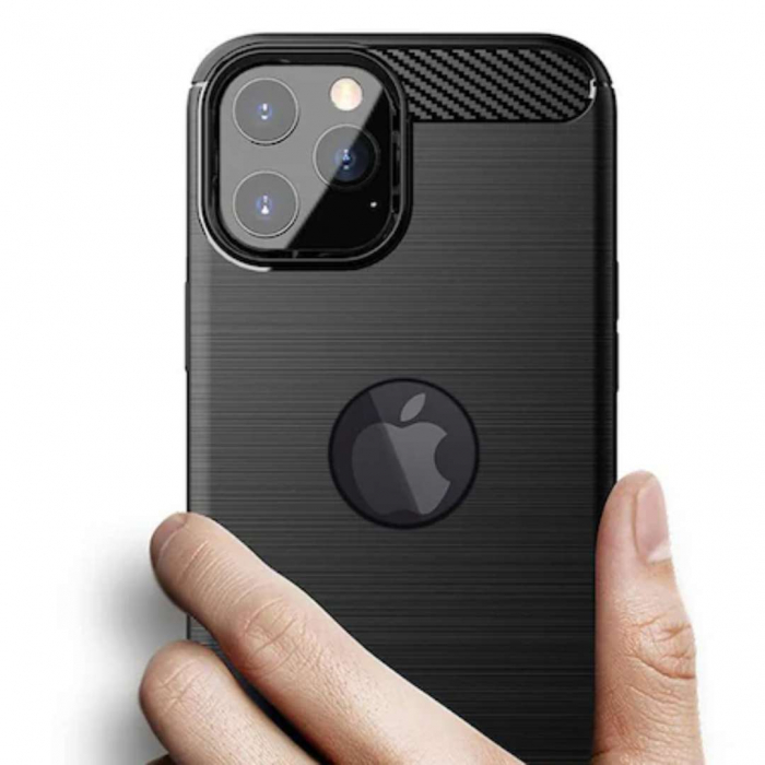 Husa iPhone 11 cu Aspect Carbon și Decupaj Logo [2]