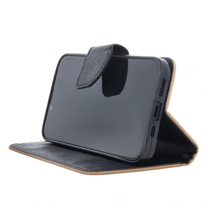 Husa tip carte pentru Motorola Moto E30 inchidere magnetica Smart Fancy - Negru/Auriu [5]