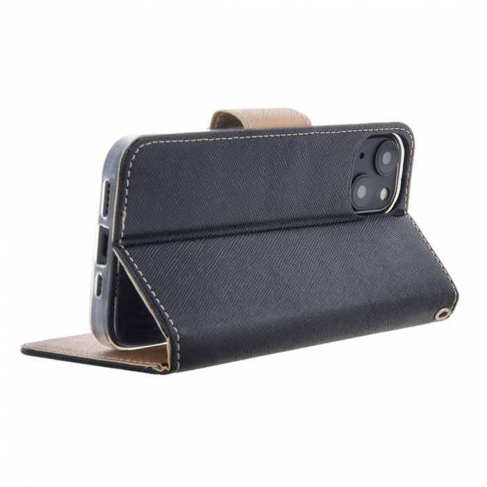 Husa tip carte pentru Motorola Moto E30 inchidere magnetica Smart Fancy - Negru/Auriu [3]