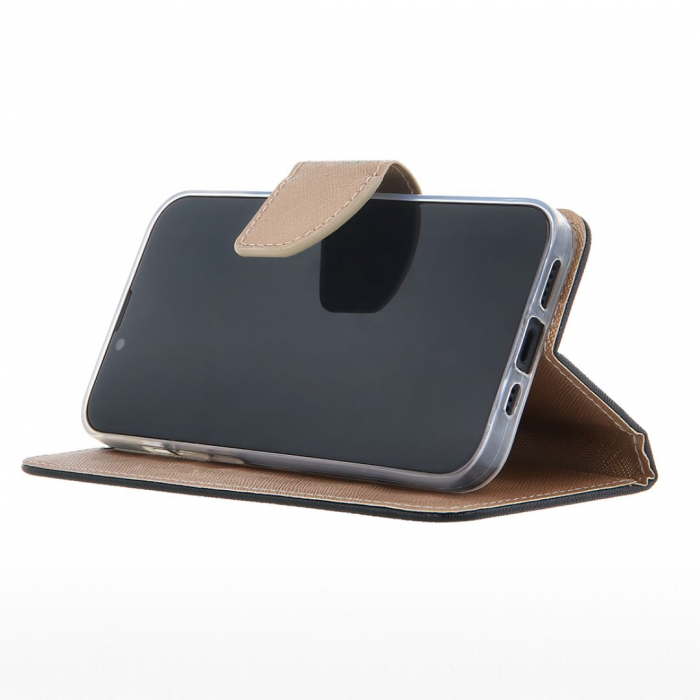 Husa tip carte pentru Motorola Moto E30 inchidere magnetica Smart Fancy - Negru/Auriu [2]