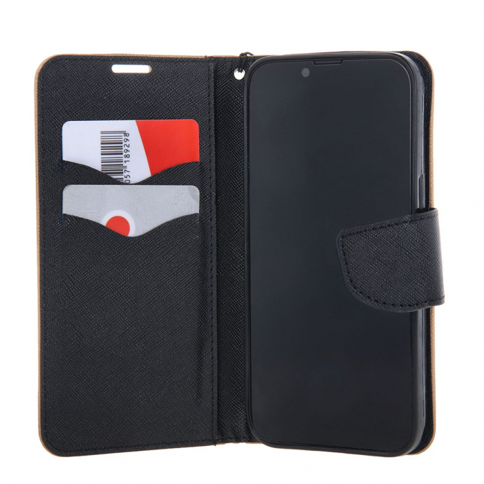 Husa tip carte pentru Motorola Moto E30 inchidere magnetica Smart Fancy - Negru/Auriu [4]