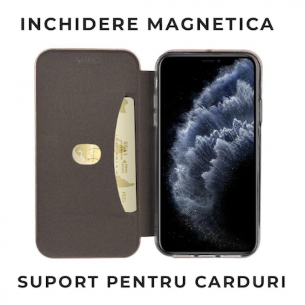 Husa tip carte pentru Motorola Moto E15 cu inchidere magnetica, Rezistenta la socuri, Functie de suport, Protectie completa (fata+spate) - Negru [2]