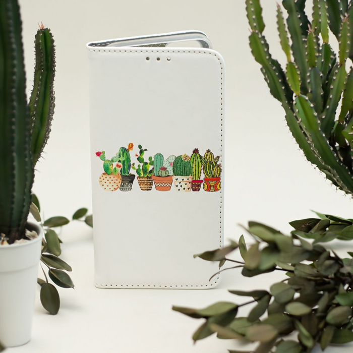 Husa tip carte pentru Samsung Galaxy A04S Smart Trendy Cactus - Alb [3]