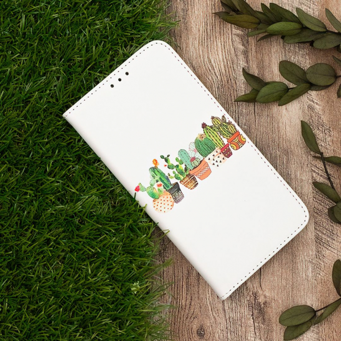 Husa tip carte pentru Samsung Galaxy A13 4G Smart Trendy Cactus - Alb [5]