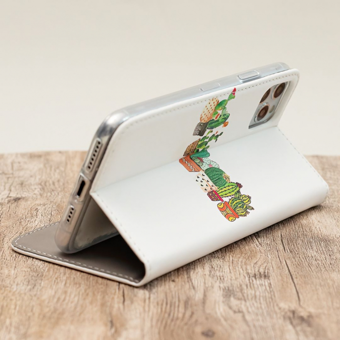 Husa tip carte pentru Samsung Galaxy A13 5G Smart Trendy Cactus - Alb [6]