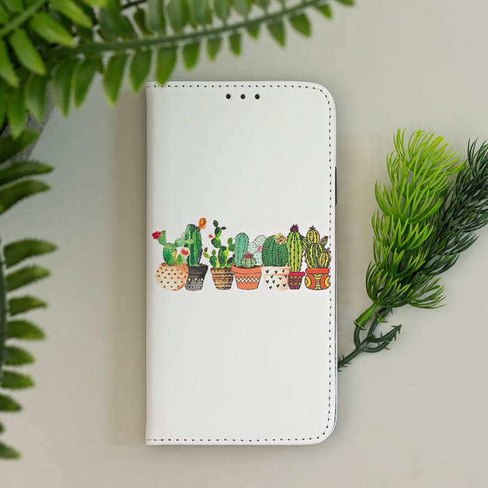 Husa tip carte pentru Samsung Galaxy A13 5G Smart Trendy Cactus - Alb [4]
