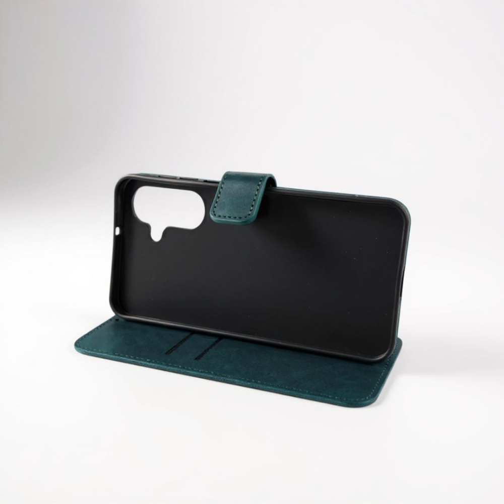 Husa tip carte pentru Samsung Galaxy A17 cu suport si buzunare pentru carduri - Piele Ecologica Mata - Verde inchis [4]