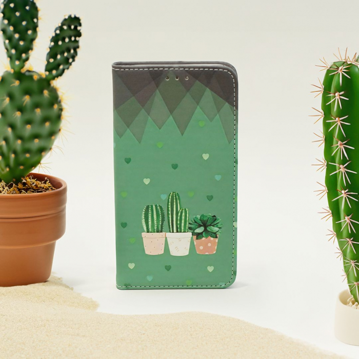 Husa tip carte pentru Samsung Galaxy A22 5G Smart Trendy Cactus - Verde [3]