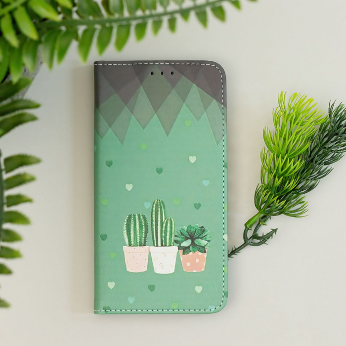 Husa tip carte pentru Samsung Galaxy A22 5G Smart Trendy Cactus - Verde [4]