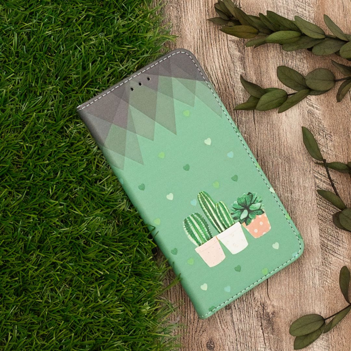 Husa tip carte pentru Samsung Galaxy A22 5G Smart Trendy Cactus - Verde [5]