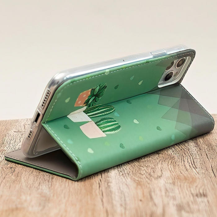 Husa tip carte pentru Samsung Galaxy A22 5G Smart Trendy Cactus - Verde [6]