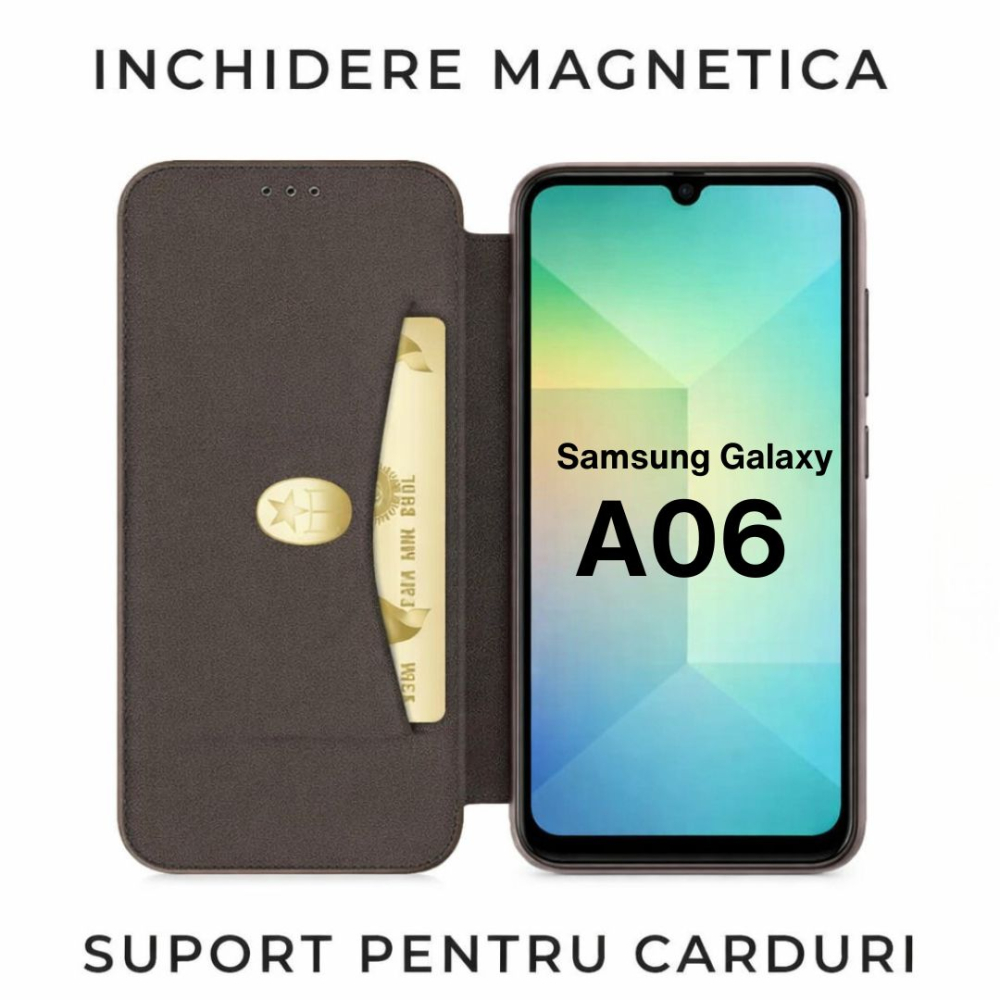Husa tip carte pentru Samsung Galaxy A06 cu inchidere magnetica, Rezistenta la socuri, Functie de suport, Protectie completa (fata+spate) - Negru [2]