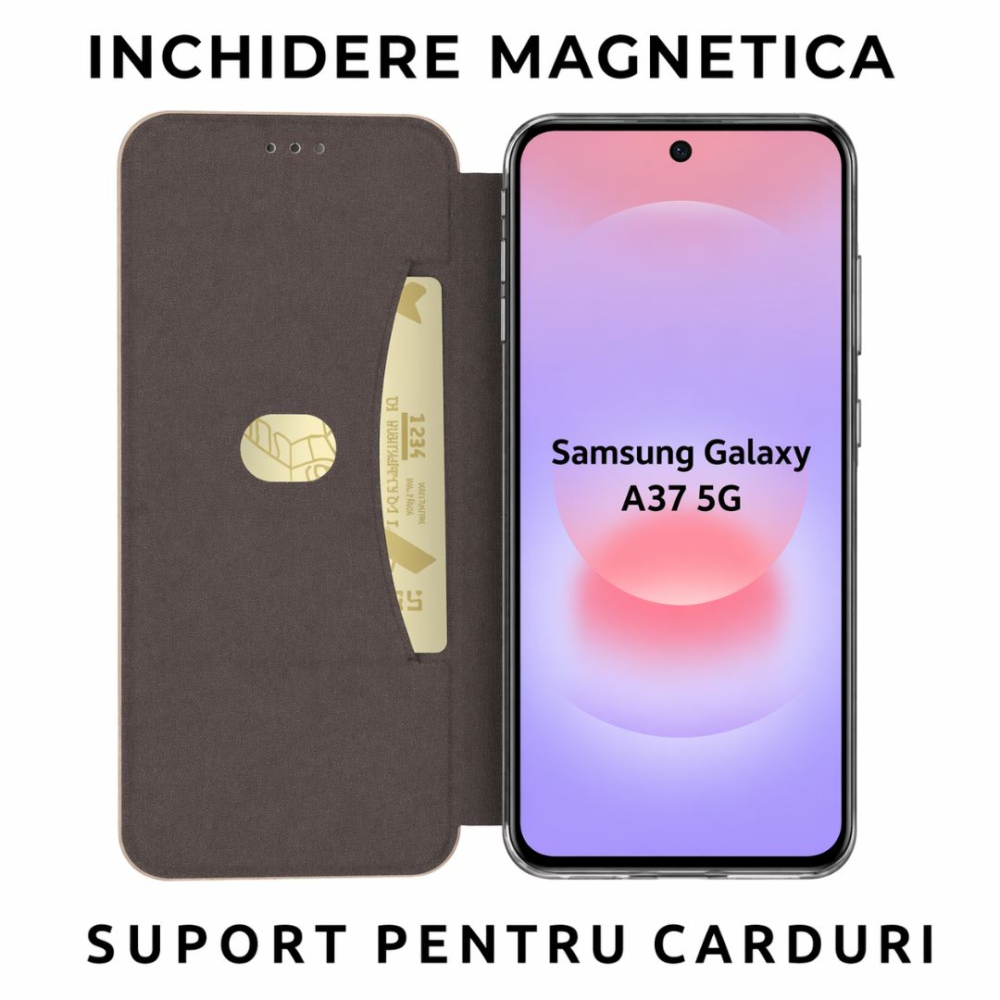 Husa tip carte pentru Samsung Galaxy A37 5G cu inchidere magnetica, Rezistenta la socuri, Functie de suport, Protectie completa (fata+spate) - Negru [5]