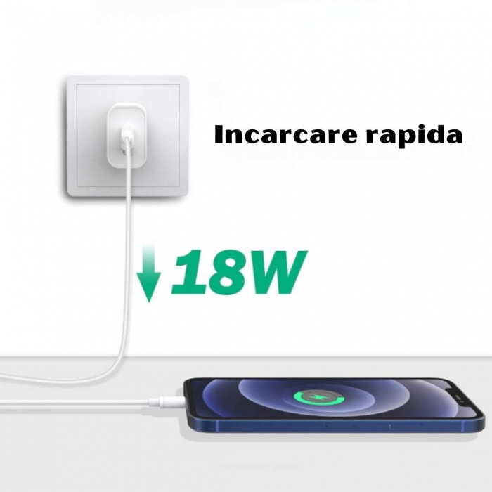 Incarcator USB 18W cu cablu Lightning - Alb [4]