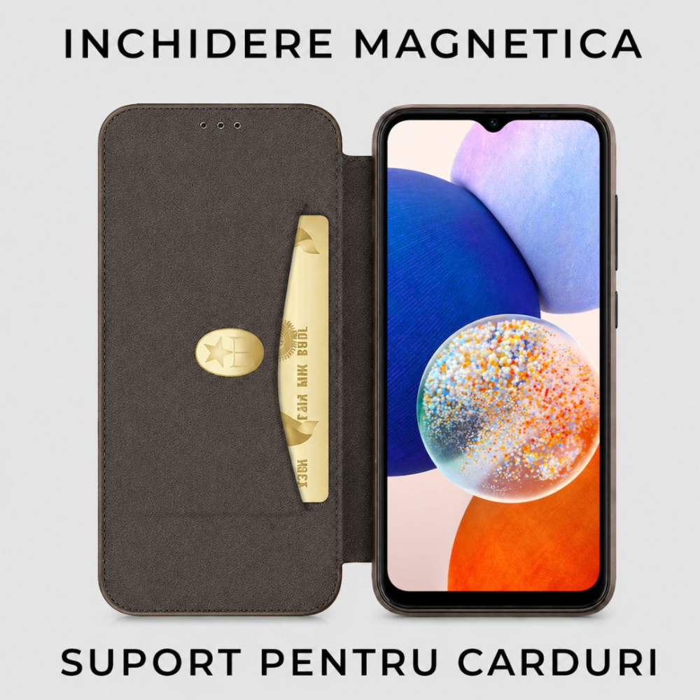 Pachet protectie completa pentru Samsung Galaxy A14 / A14 5G - Husa Tip Carte + Folie protectie sticla - Visiniu [6]