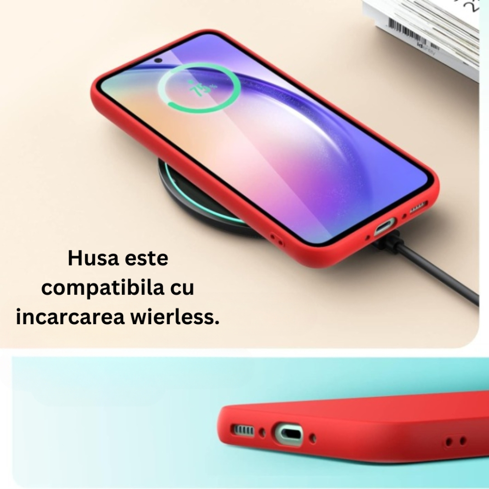 Pachet protectie completa pentru Samsung Galaxy A54 5G - Husa silicon + Folie protectie sticla - Rosu [8]