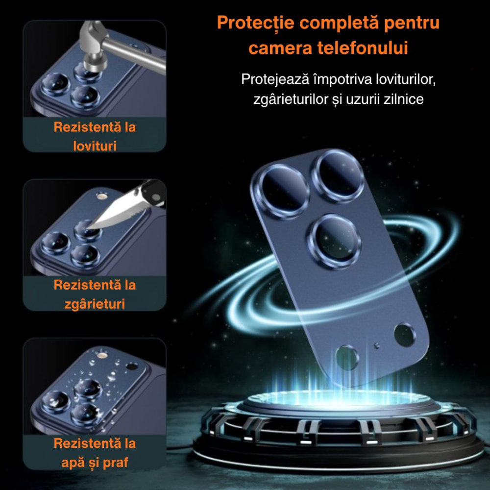 Protecție Camere pentru iPhone 17 Pro Max, Sticlă Securizată Full Cover cu Ramă Metalică - Deep Blue [2]