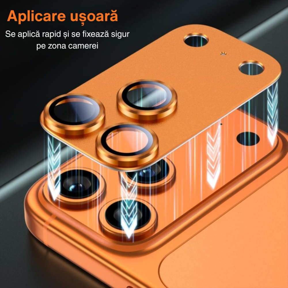 Protecție Camere pentru iPhone 17 Pro Max, Sticlă Securizată Full Cover cu Ramă Metalică - Cosmic Orange [4]