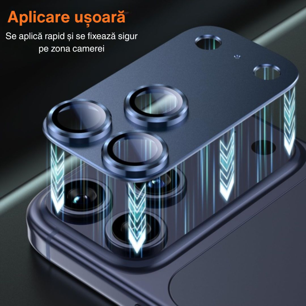 Protecție Camere pentru iPhone 17 Pro Max, Sticlă Securizată Full Cover cu Ramă Metalică - Deep Blue [4]