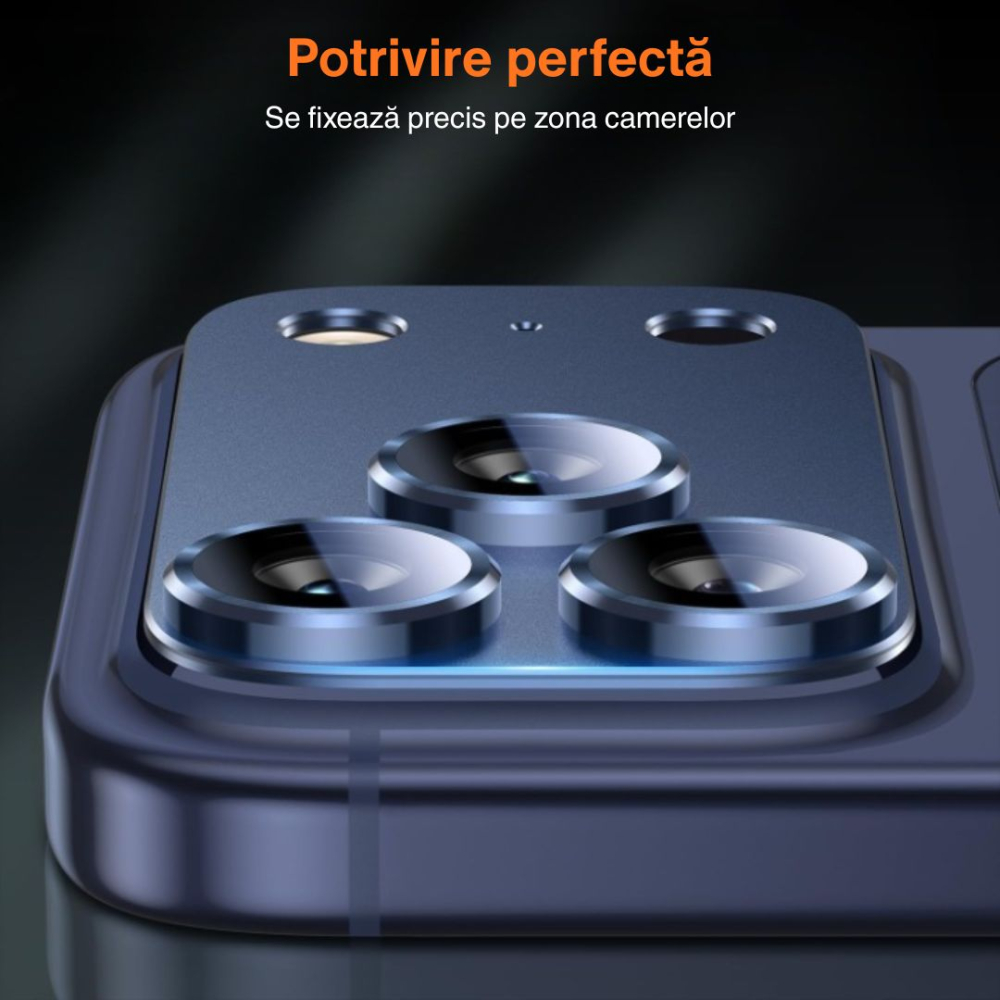 Protecție Camere pentru iPhone 17 Pro Max, Sticlă Securizată Full Cover cu Ramă Metalică - Deep Blue [5]