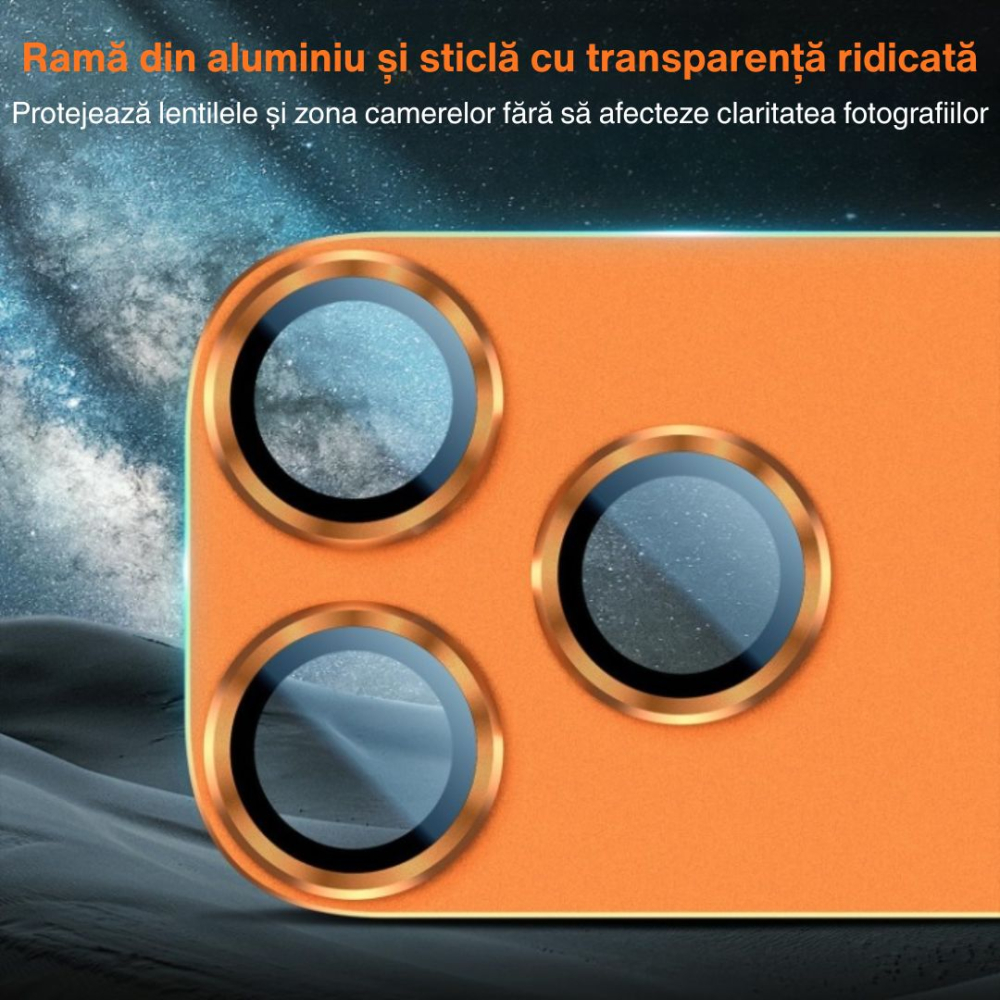 Protecție Camere pentru iPhone 17 Pro Max, Sticlă Securizată Full Cover cu Ramă Metalică - Cosmic Orange [6]