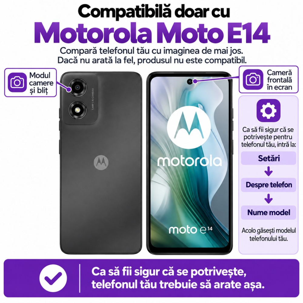 Set 2 Folii de Sticla Privacy pentru Motorola Moto E14 - Full Glue - Kit Montare Inclus [2]