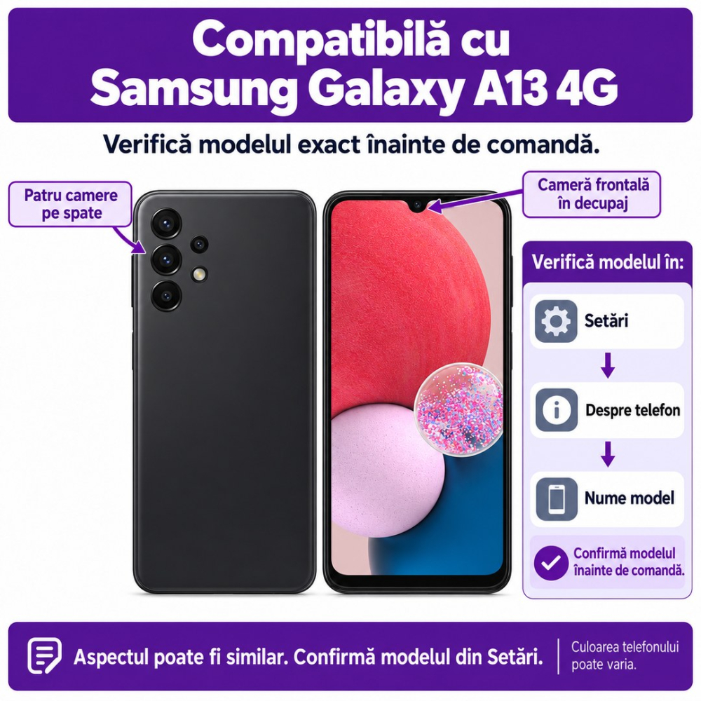 Set 2 Folii de Sticla Privacy pentru Samsung Galaxy A13 4G - Full Glue - Kit Montare Inclus [2]