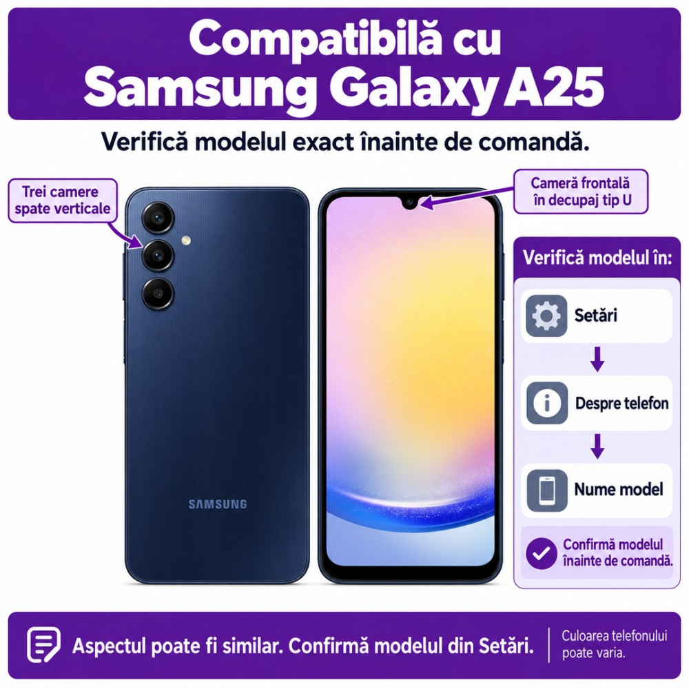 Set 2 Folii de Sticla Privacy pentru Samsung Galaxy A25 - Full Glue - Kit Montare Inclus [2]