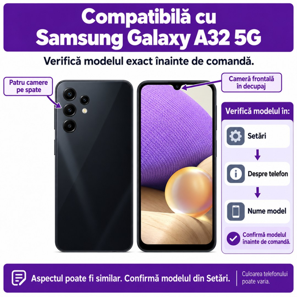 Set 2 Folii de Sticla Privacy pentru Samsung Galaxy A32 5G - Full Glue - Kit Montare Inclus [2]