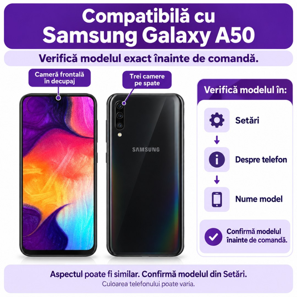 Set 2 Folii de Sticla Privacy pentru Samsung Galaxy A50 - Full Glue - Kit Montare Inclus [2]