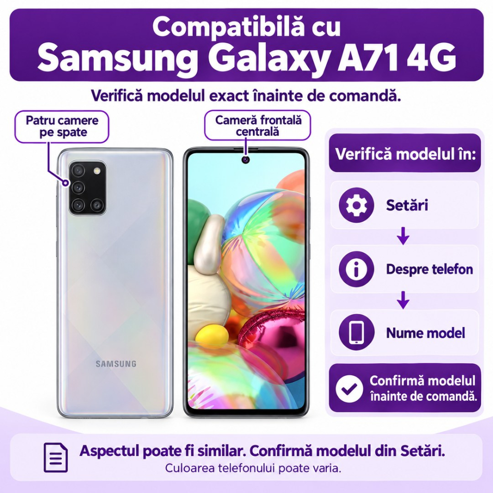 Set 2 Folii de Sticla Privacy pentru Samsung Galaxy A71 4G - Full Glue - Kit Montare Inclus - ZetGSM [2]