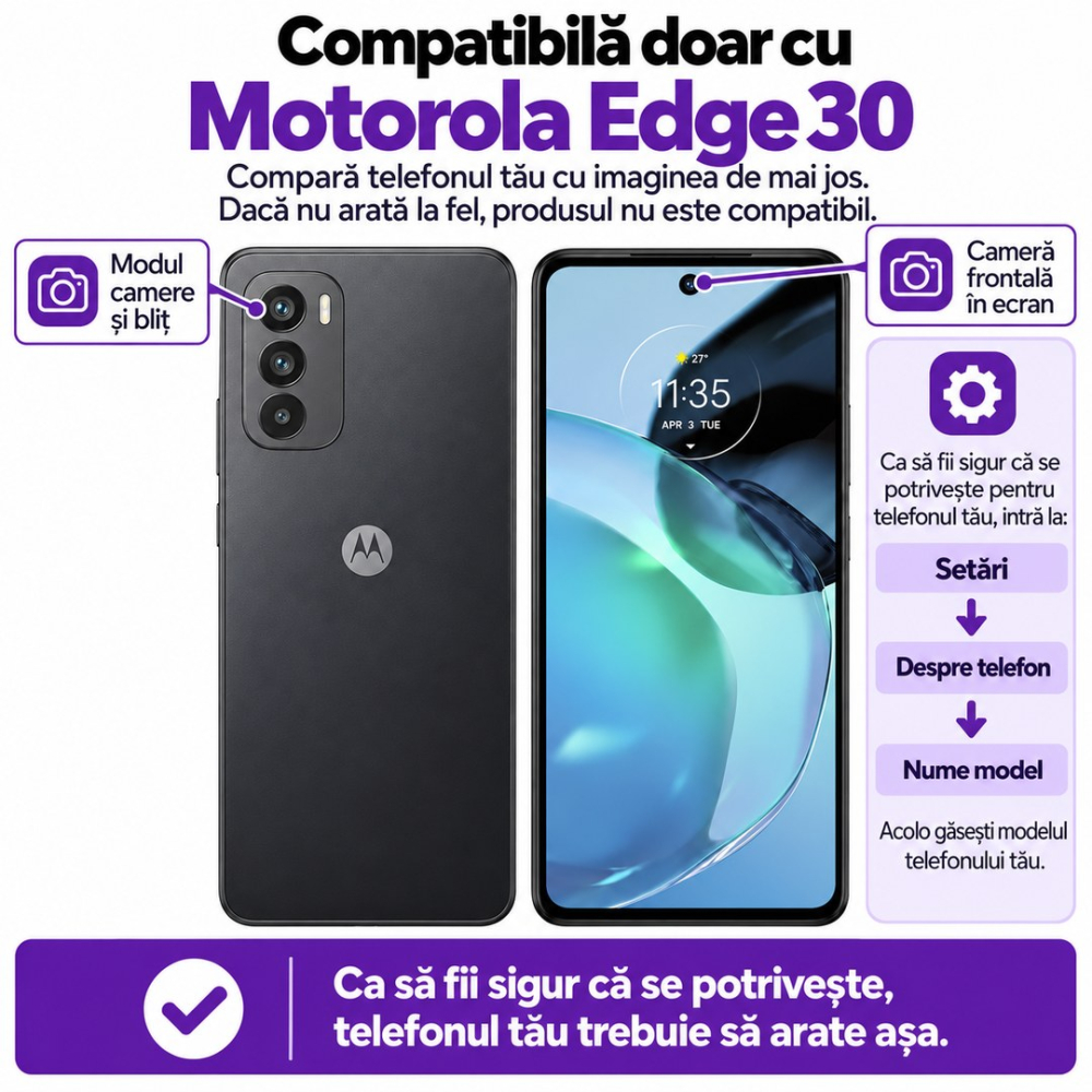 Set 2 Folii de Sticla Transparente pentru Motorola Edge 30 - Full Glue - Kit Montare Inclus [2]