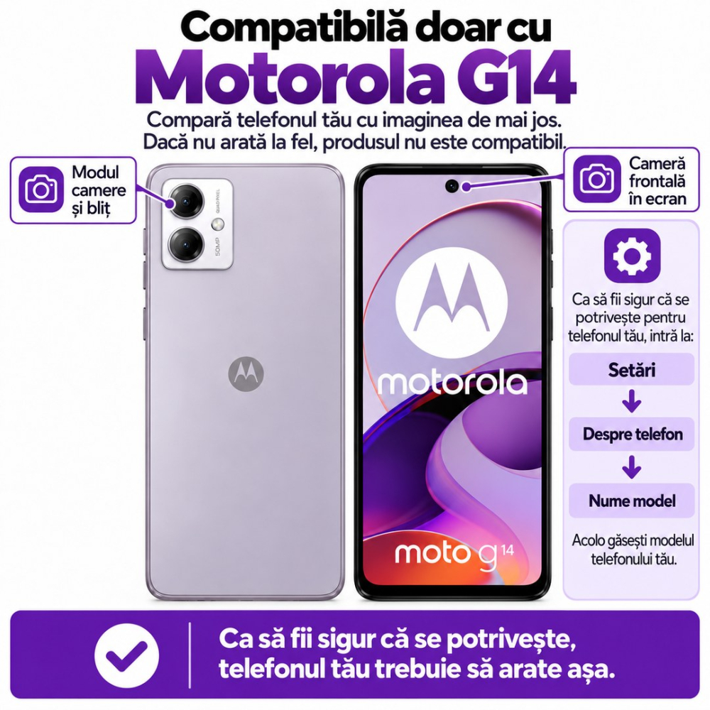 Set 2 Folii de Sticla Transparente pentru Motorola G14 - Full Glue - Kit Montare Inclus [2]
