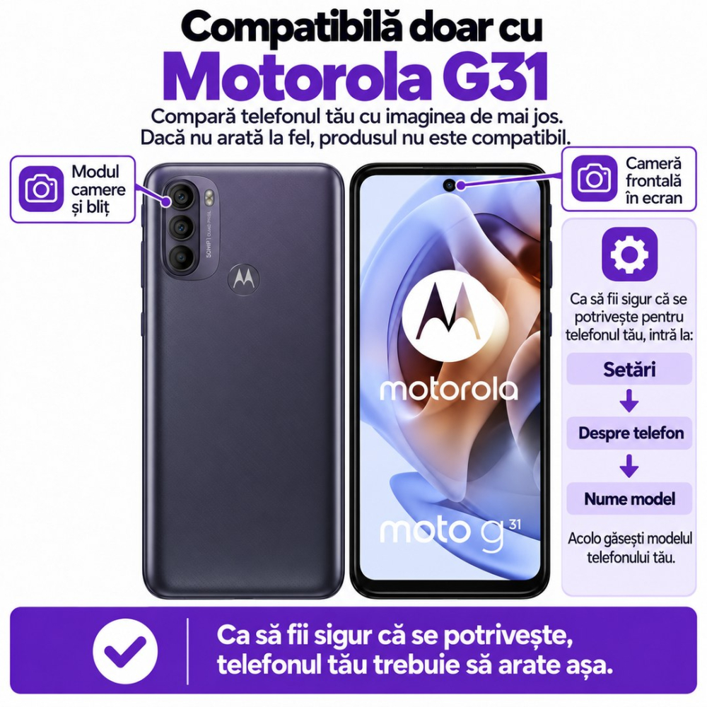 Set 2 Folii de Sticla Transparente pentru Motorola G31 - Full Glue - Kit Montare Inclus [2]