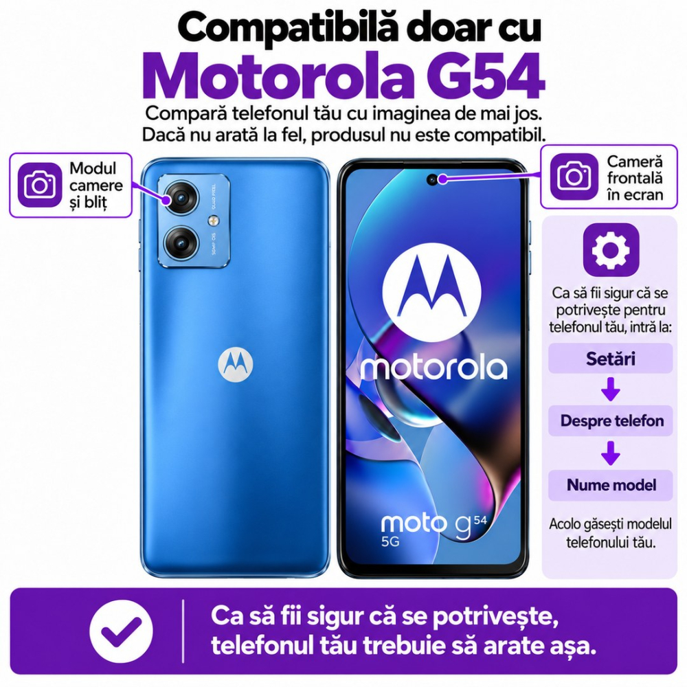 Set 2 Folii de Sticla Transparente pentru Motorola G54 - Full Glue - Kit Montare Inclus [2]
