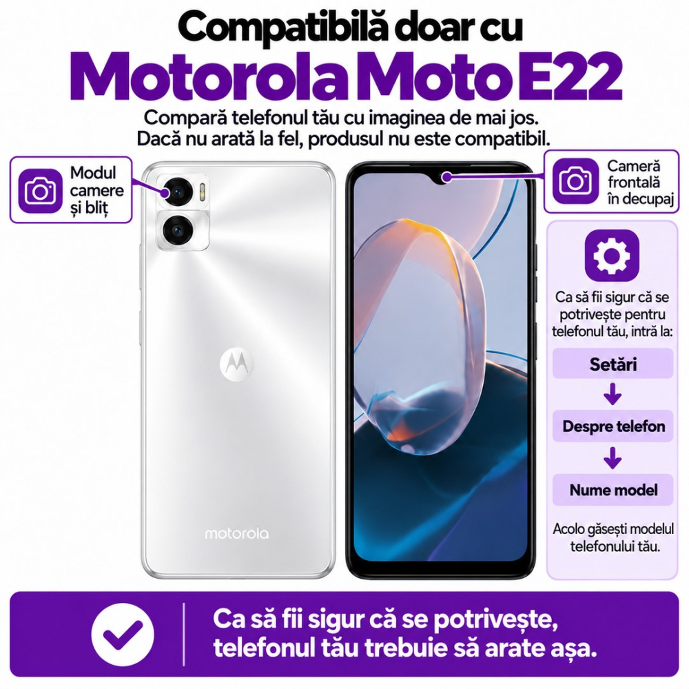 Set 2 Folii de Sticla Transparente pentru Motorola Moto E22 - Full Glue - Kit Montare Inclus [2]