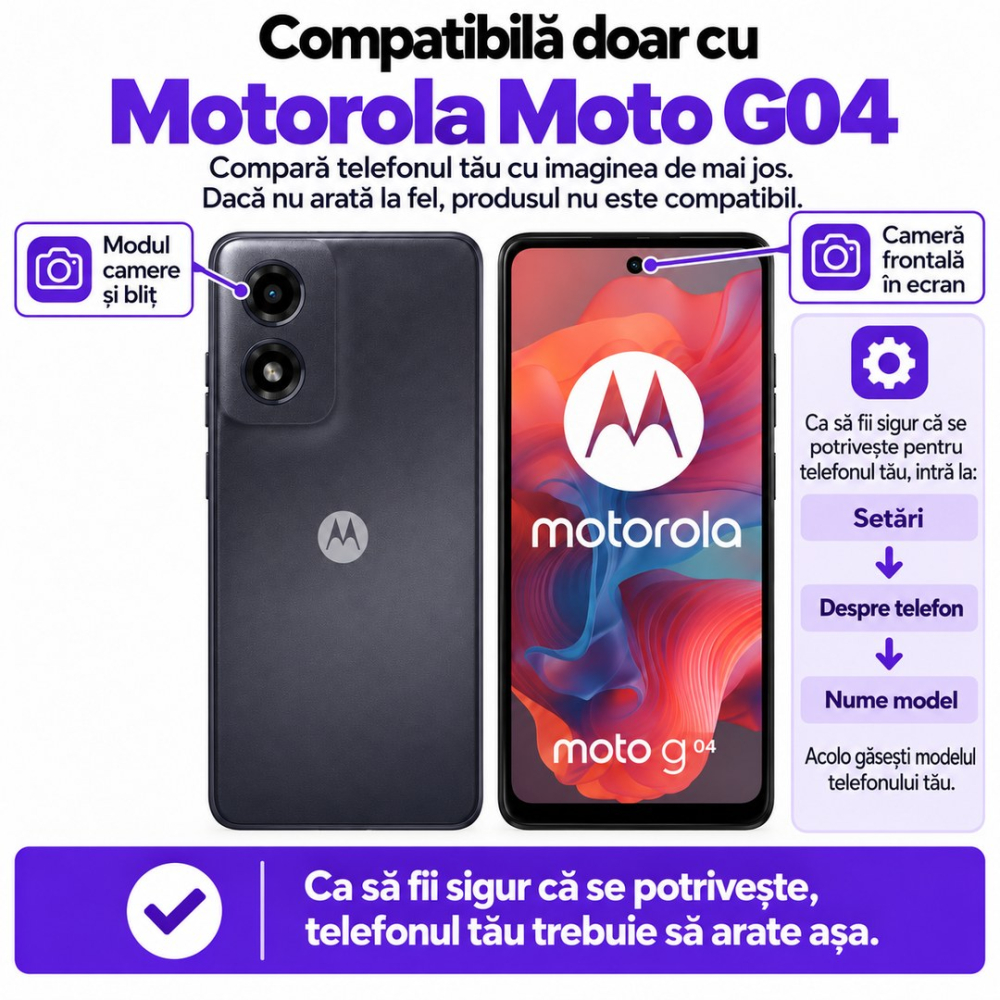 Set 2 Folii de Sticla Transparente pentru Motorola Moto G04 - Full Glue - Kit Montare Inclus [2]