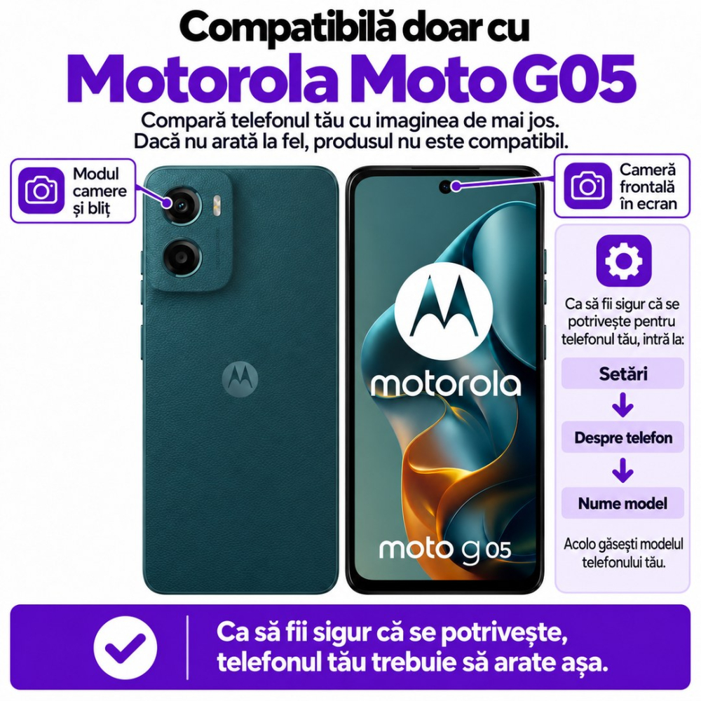 Set 2 Folii de Sticla Transparente pentru Motorola Moto G05 - Full Glue - Kit Montare Inclus [2]