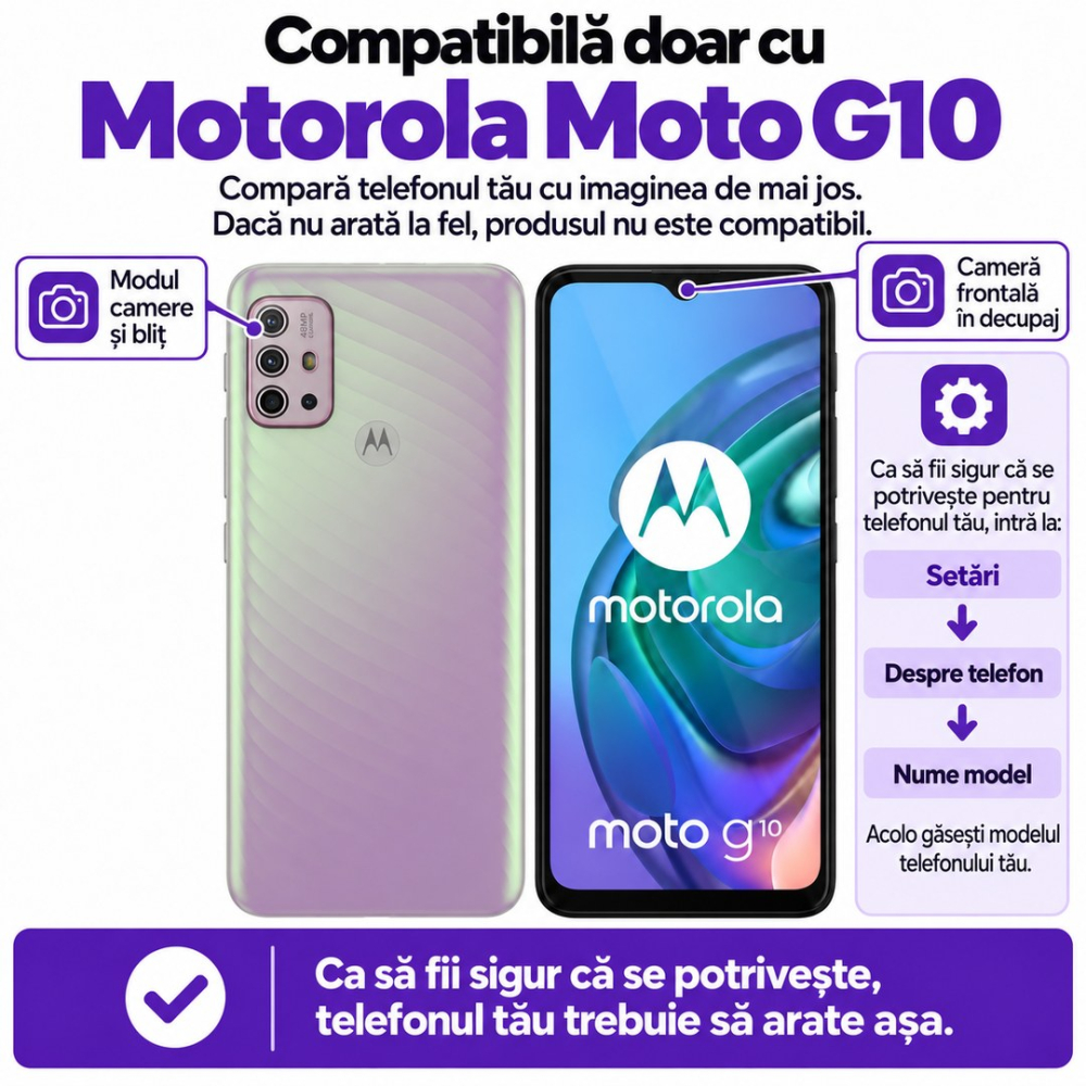 Set 2 Folii de Sticla Transparente pentru Motorola Moto G10 - Full Glue - Kit Montare Inclus [2]