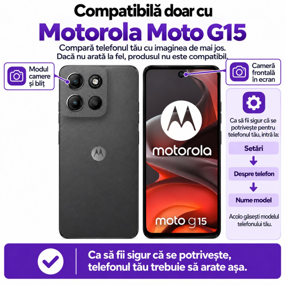 Set 2 Folii de Sticla Transparente pentru Motorola Moto G15 - Full Glue - Kit Montare Inclus [2]