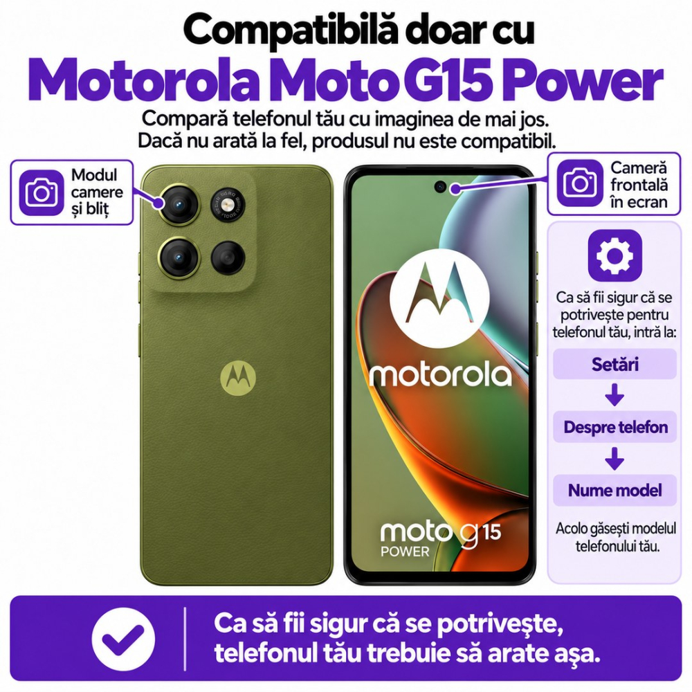Set 2 Folii de Sticla Transparente pentru Motorola Moto G15 Power - Full Glue - Kit Montare Inclus [2]