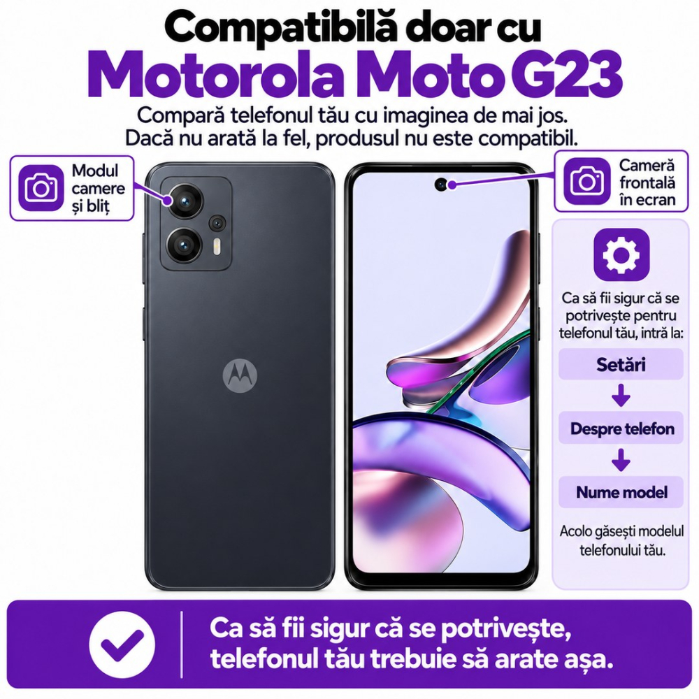 Set 2 Folii de Sticla Transparente pentru Motorola Moto G23 - Full Glue - Kit Montare Inclus [2]