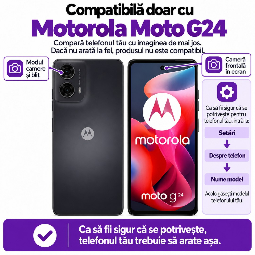 Set 2 Folii de Sticla Transparente pentru Motorola Moto G24 - Full Glue - Kit Montare Inclus [2]