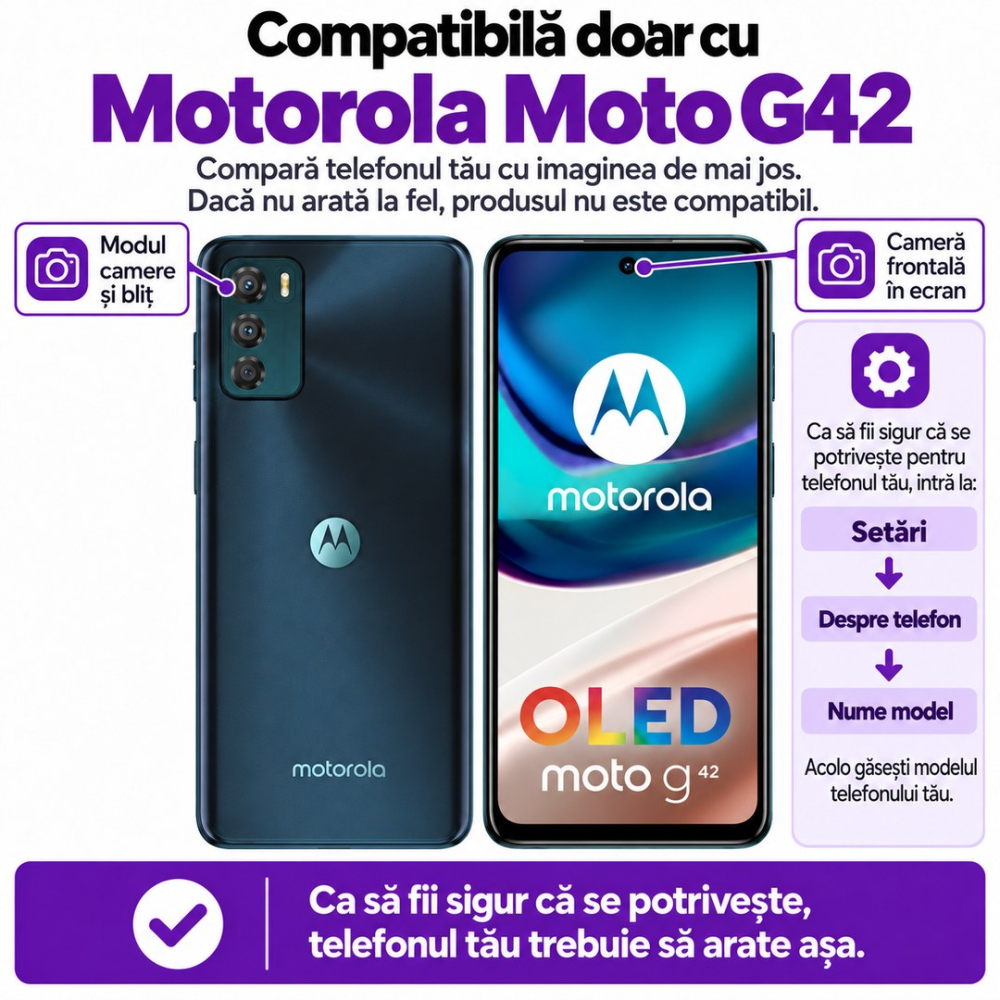 Set 2 Folii de Sticla Transparente pentru Motorola Moto G42 - Full Glue - Kit Montare Inclus [2]