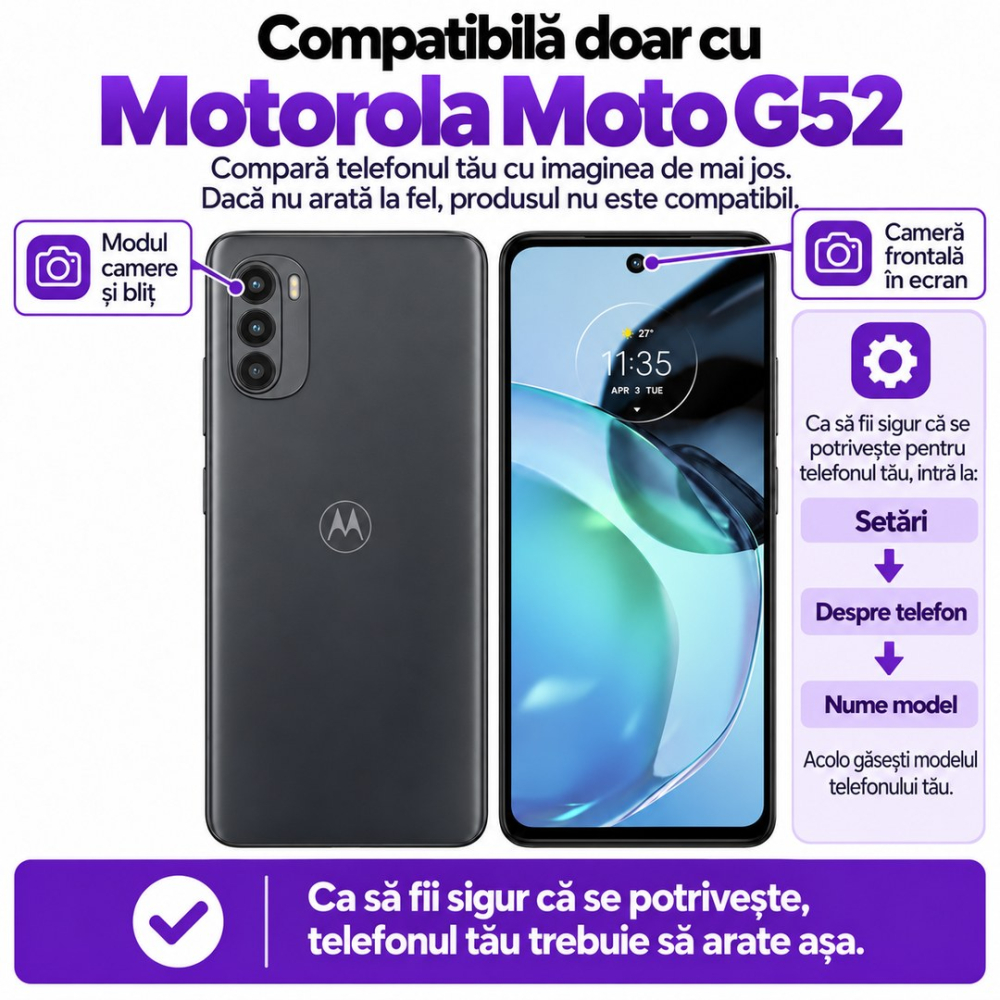 Set 2 Folii de Sticla Transparente pentru Motorola Moto G52 - Full Glue - Kit Montare Inclus [2]