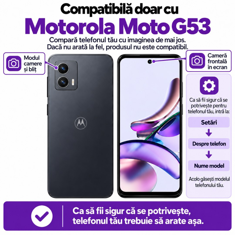 Set 2 Folii de Sticla Transparente pentru Motorola Moto G53 - Full Glue - Kit Montare Inclus [2]