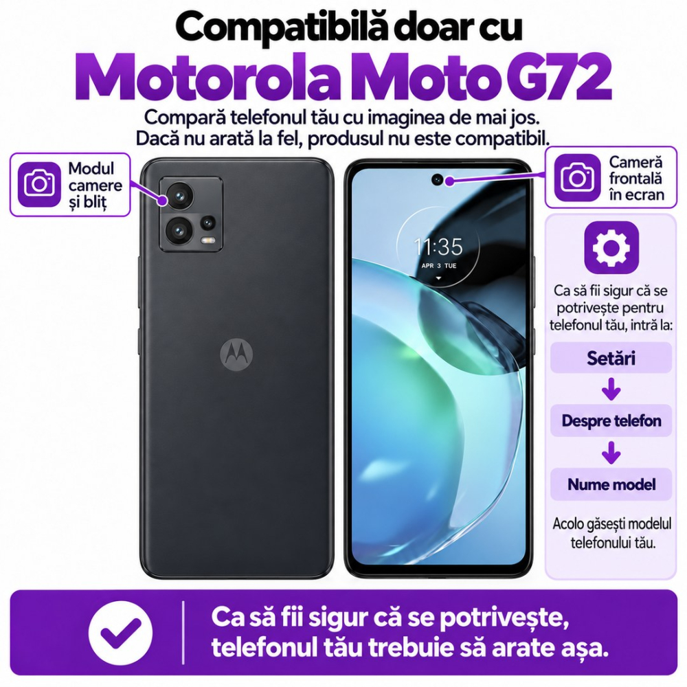 Set 2 Folii de Sticla Transparente pentru Motorola Moto G72 - Full Glue - Kit Montare Inclus [2]