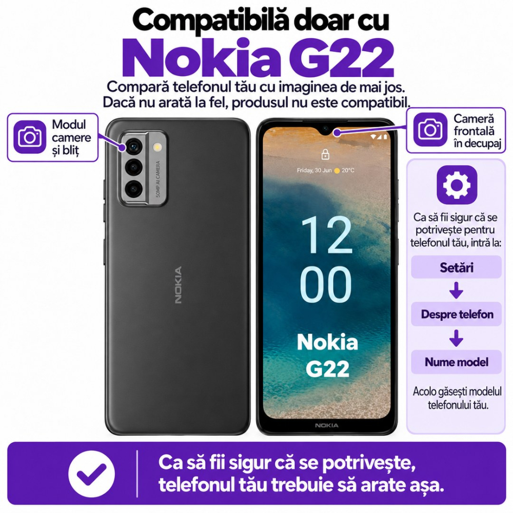Set 2 Folii de Sticla Transparente pentru Nokia G22 - Full Glue - Kit Montare Inclus [2]